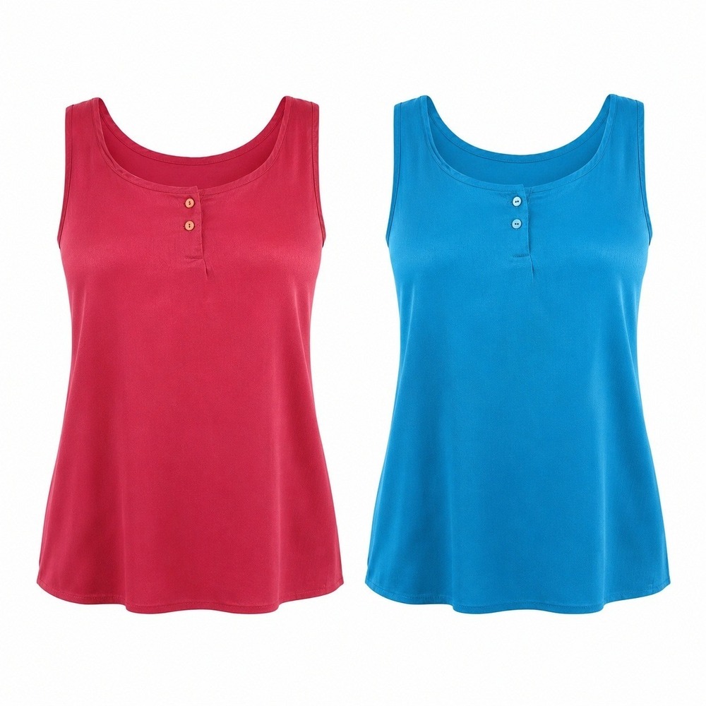 Vintage West Germany 100% Viscose Tank Tops Lot 2 Blue Burgundy 16-18 Sleeveless